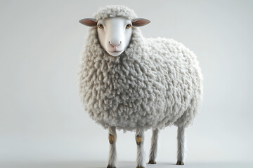 Fototapeta premium A fluffy, stylized sheep standing upright against a light background.