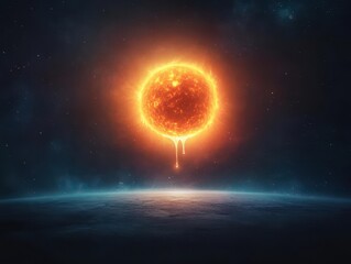 Obraz premium A crying sun dripping tears of fire over a barren planet, artistic surrealism