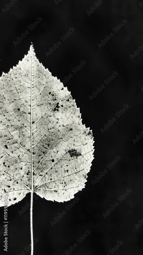 Poster detailed black and white close-up of a leaf showcasing its intricate texture and patterns against a 