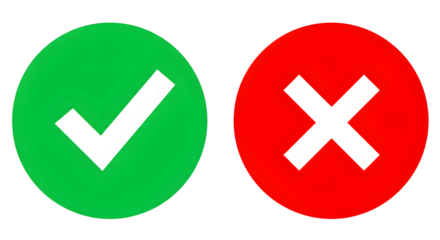 a green tick mark and a red cross png, tick mark and cross isolated on transparent background
