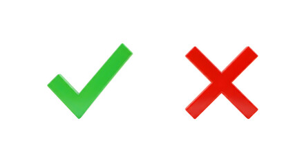 a green tick mark and a red cross png, tick mark and cross isolated on transparent background