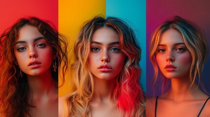 Obraz premium Portrait of teenagers on colorful split backgrounds. Friendship and youth celebration for International Youth Day