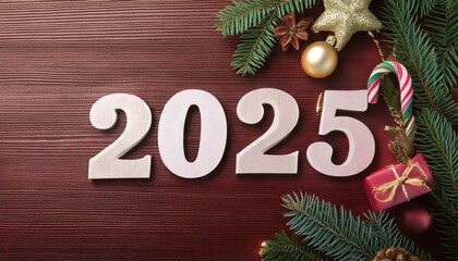  2025 Happy New Year design. Copy space, top view 