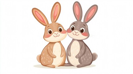 Adorable Rabbit Animal Couple Snuggling Together in Wide Angle View