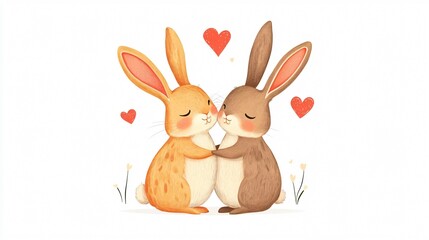 Obraz premium Adorable Rabbit Animal Pair Together in Wide Angle Centered Shot