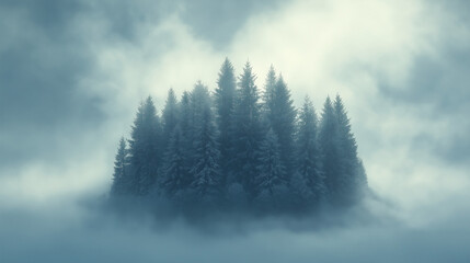 Misty Landscape with Fir Forest in Vintage Retro Style Perfect for Nature Photography Enthusiasts and Scenic Art






