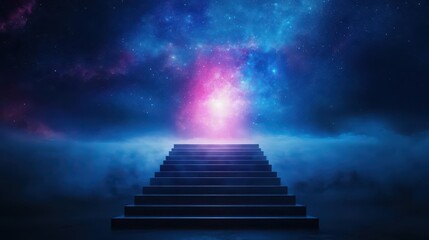 A staircase leading up to a glowing celestial gateway, heavenly tones