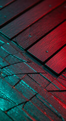 Abstract Neon Red and Teal Cracked Wood Texture
