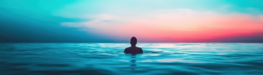 A surreal scene of a person drowning in visualized noise, abstract and emotional