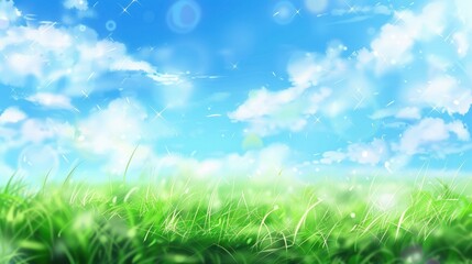 Obraz premium Serene Spring Meadow Under a Bright Blue Sky.