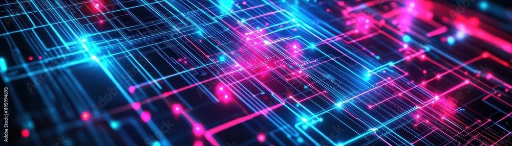 Poster abstract digital data visualization, glowing lines and nodes, techinspired