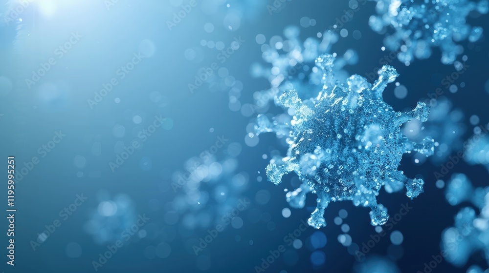 Aufkleber a close-up view of microscopic particles resembling virus structures, surrounded by a blue backgroun