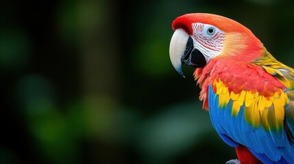 Obraz premium Closeup of a colorful parrot in a rainforest, vibrant colors, highdetail focus, macro photography