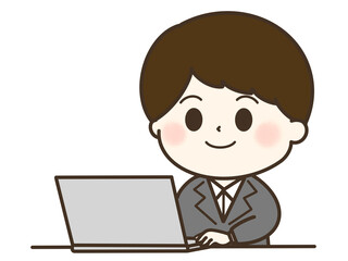 パソコンを使っているスーツを着た男性のイラスト