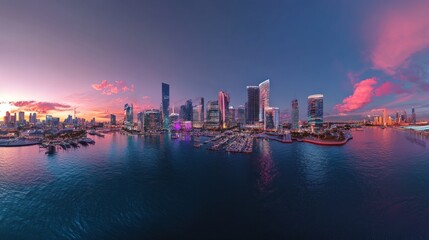 Naklejka premium Miami Skyline Sunset Panorama