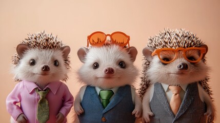 Obraz premium Three hedgehogs in suits