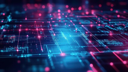 Fototapeta premium Futuristic network of interconnected circuits, glowing points, abstract digital background