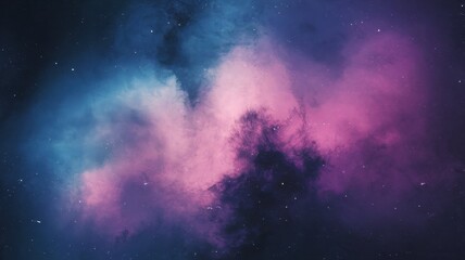 A stunning cosmic nebula showcases a blend of deep blues and vibrant purples, creating an ethereal atmosphere reminiscent of the vast universe.