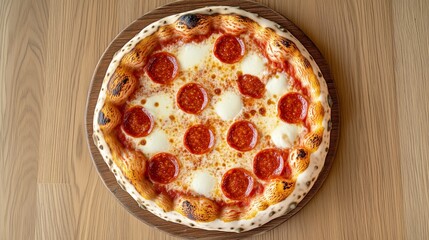 Delicious pepperoni pizza on wooden table - classic italian cuisine
