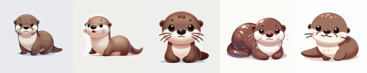 vector set of cute and adorable otters