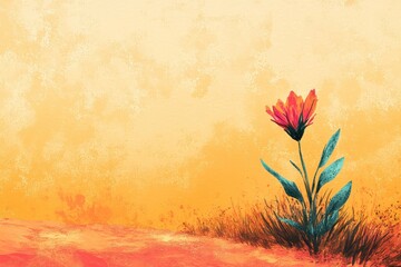 A single flower blooms in a warm sunset landscape