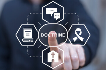 Man using virtual screen push text: DOCTRINE. Doctrine education concept. Doctrine - body of...