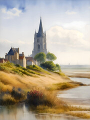 Calais French Landscape Painting Illustration Art	