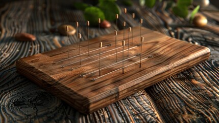 Acupuncture Needles on Wooden Board.  A close-up image showcasing acupuncture needles arranged on a rustic wooden board, ideal for alternative medicine, wellness, and health concepts.