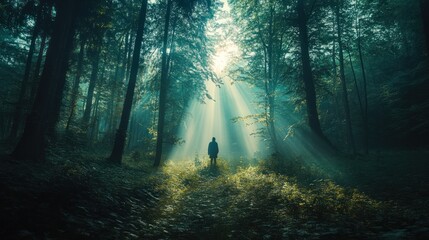 Solitary Figure in a Mystical Forest