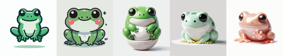 set of cute and frog vectors