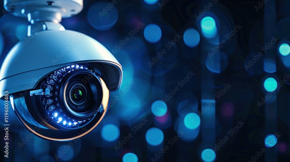 Poster security camera image with a motion blur effect creating a dynamic visual representation of surveill