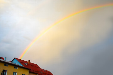Blue sky and clouds with rainbow.