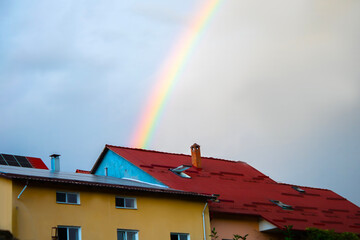 Blue sky and clouds with rainbow.