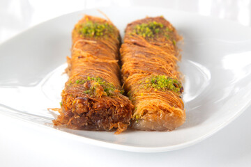 Delicious Turkish dessert pistachio kadayif. Burma kadayıf 