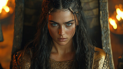 Fierce Viking Warrior Woman with Intricate Face and Body Tattoos in Diverse Natural Settings, from Stormy Seas to Misty Forests, Showcasing Strength, Beauty, and Battle Readiness