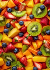 Obraz premium A colorful fruit salad, in a minimalist kitchen, highlighting the health benefits and freshness of fruit salads