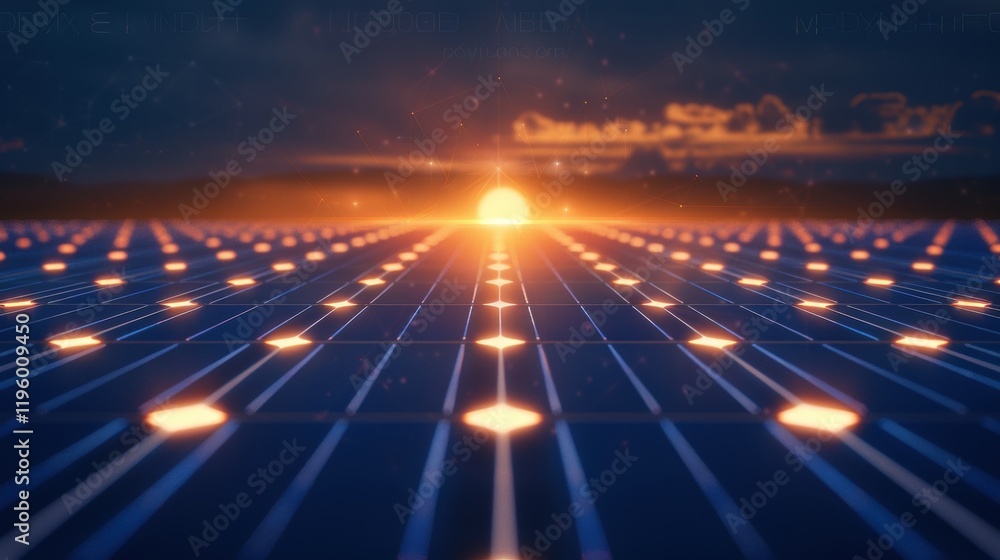 Poster dark blue background with bright orange light creating a striking visual contrast in a simple design