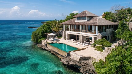 Fototapeta premium Luxury Villa Overlooking the Turquoise Ocean