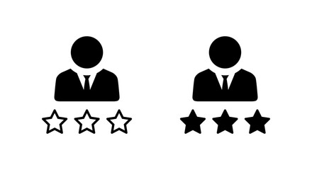 Employee person rating icon. Businessman avatar with three stars