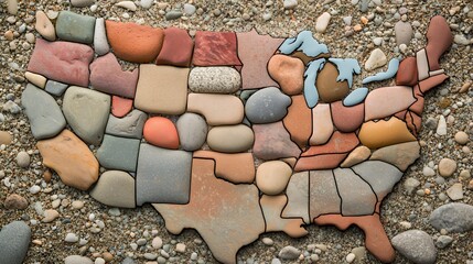 United States of America Map Crafted from Colorful Stones