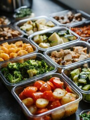 Obraz premium Vegetables and meats arranged for a healthy meal.