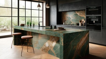 Modern Kitchen Design with Green Marble Island