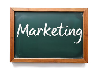 Obraz premium Green chalkboard with marketing text, suitable for educational and corporate design projects. Generative AI