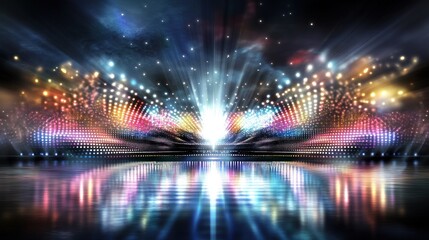 Fototapeta premium Vibrant light display over a reflective surface.