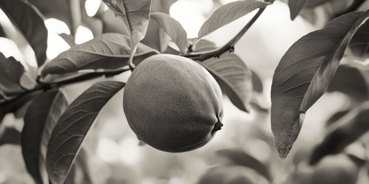 Natural growing fruit on branch, showing organic gardening and horticultural practices.