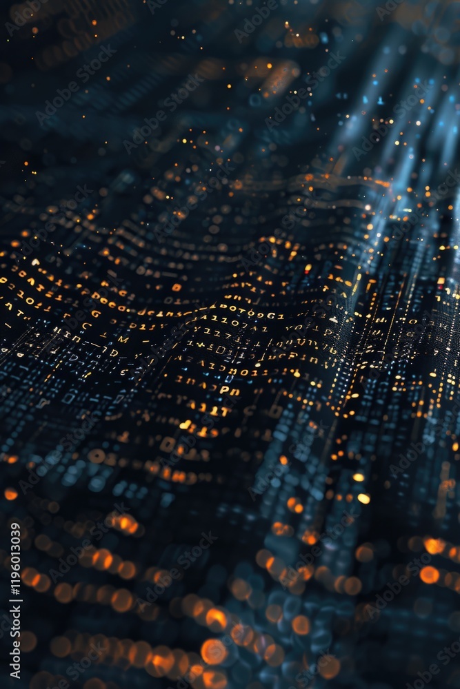 Poster close up of circuit board with lit chips indicating digital connectivity and processing power.
