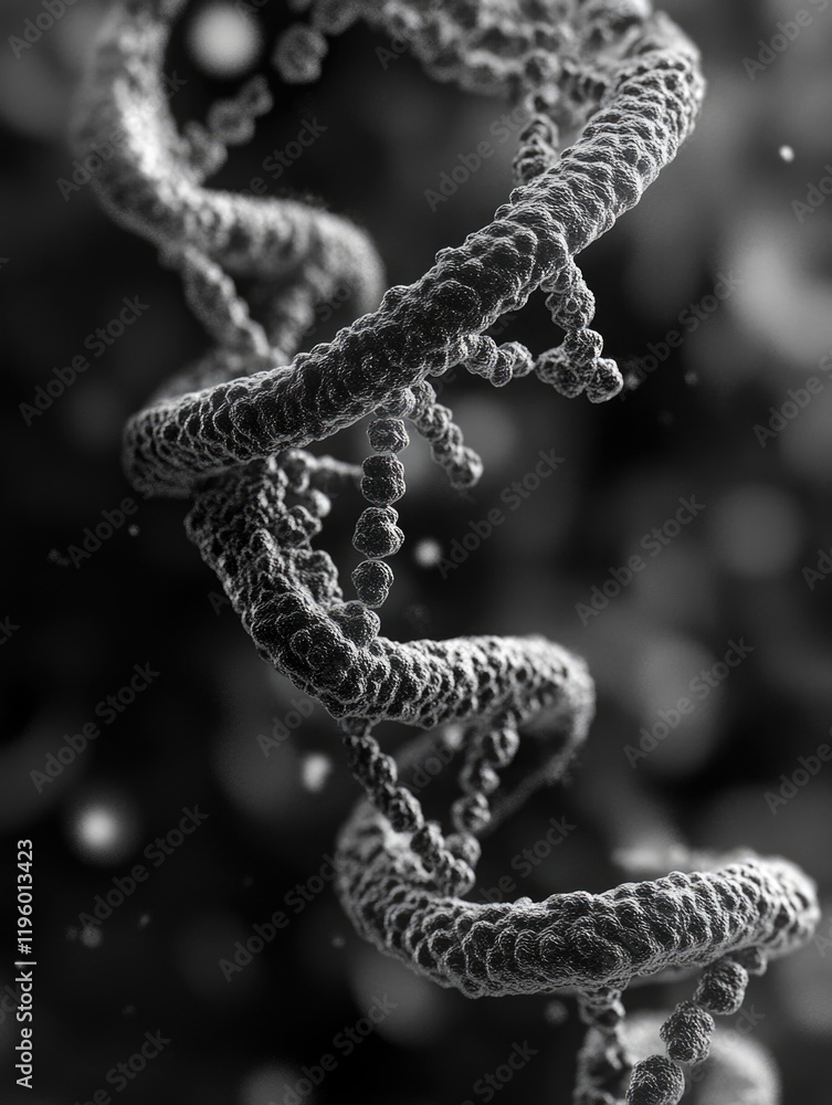 Poster close-up image of dna double helix with sugar and phosphate molecules attached. shows precision in t