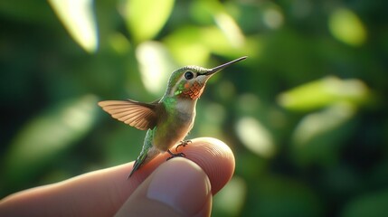 Fototapeta premium Hummingbird Perched on Finger
