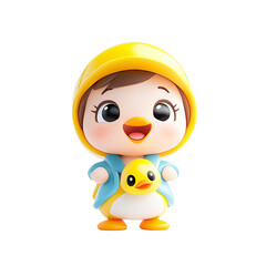 Playful cartoon character with duck toy bright studio background cute animation style cheerful vibe