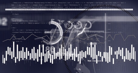 Image of financial data processing over dark background